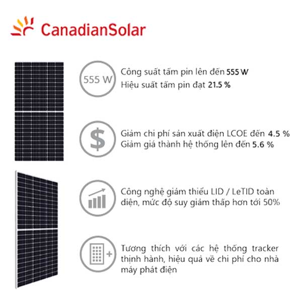 Tấm pin năng lượng mặt trời Canadian 555W CS6W-555MS